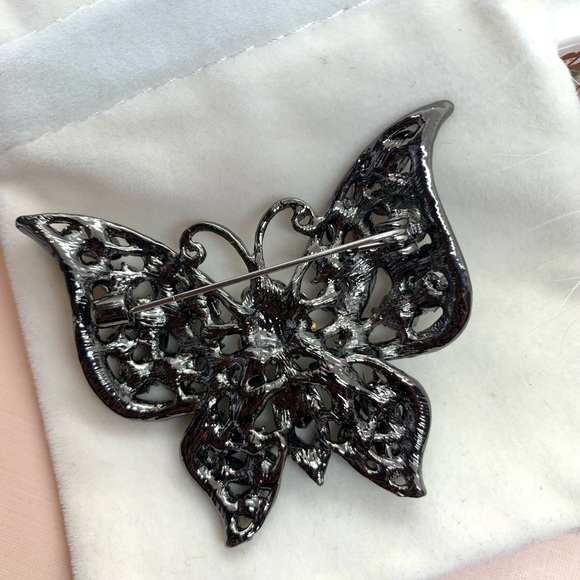 Black Rhinestone Butterfly Brooch - Picture 3 of 3